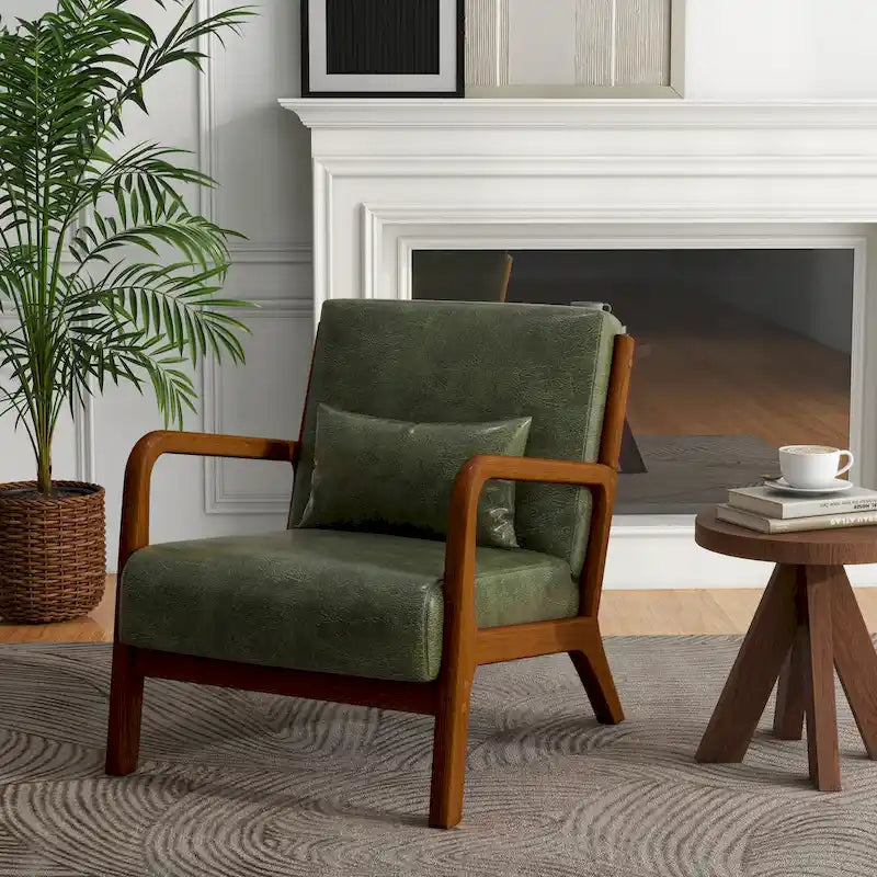 Fauteuil d'appoint Mid-Century avec cadre en bois massif et coussin lombaire