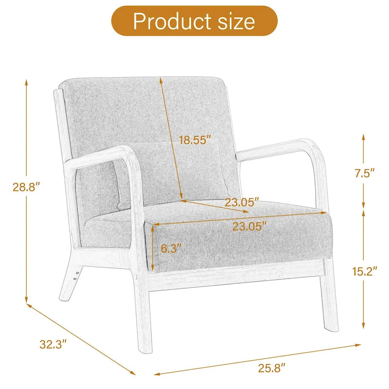 Fauteuil d'appoint Mid-Century avec cadre en bois massif et coussin lombaire