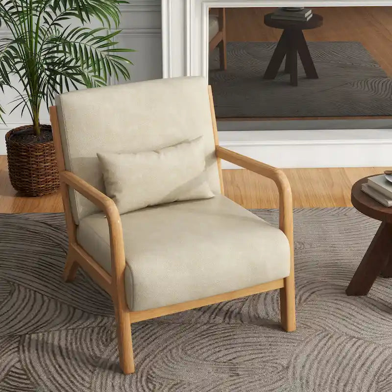 Fauteuil d'appoint Mid-Century avec cadre en bois massif et coussin lombaire