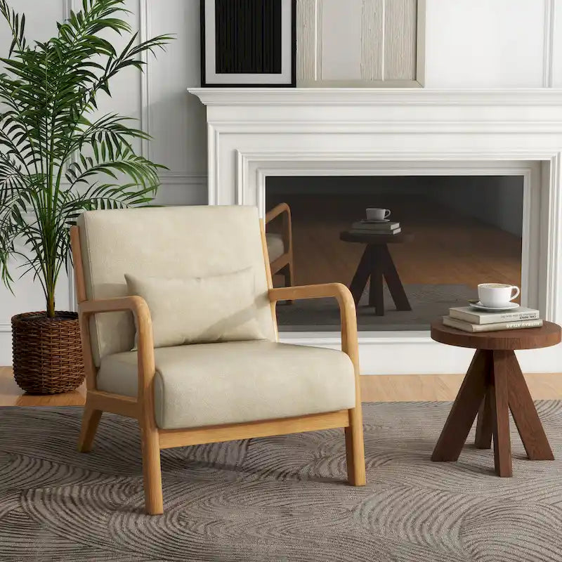 Fauteuil d'appoint Mid-Century avec cadre en bois massif et coussin lombaire