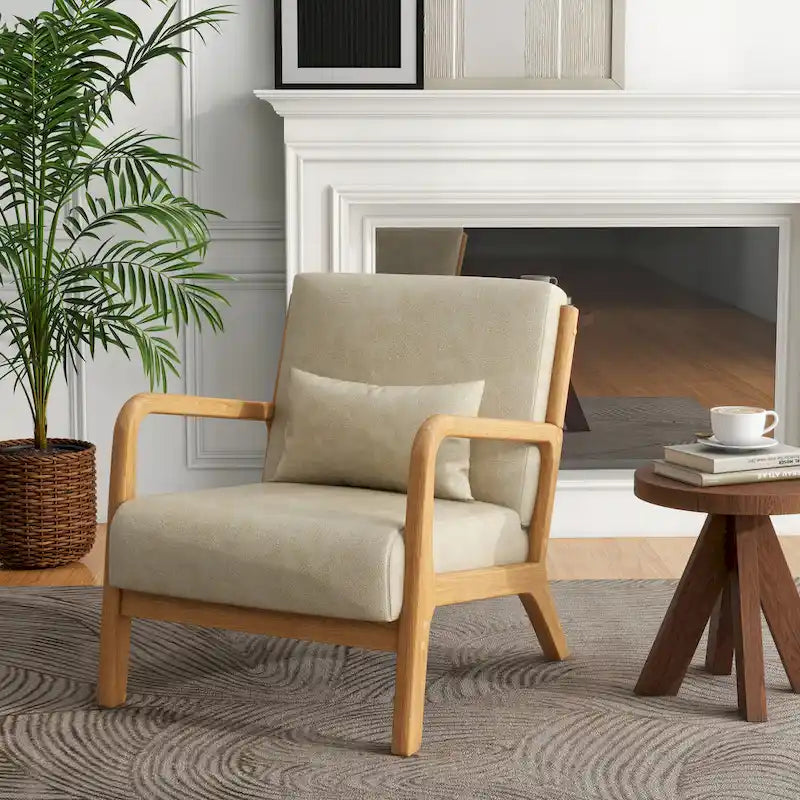 Fauteuil d'appoint Mid-Century avec cadre en bois massif et coussin lombaire