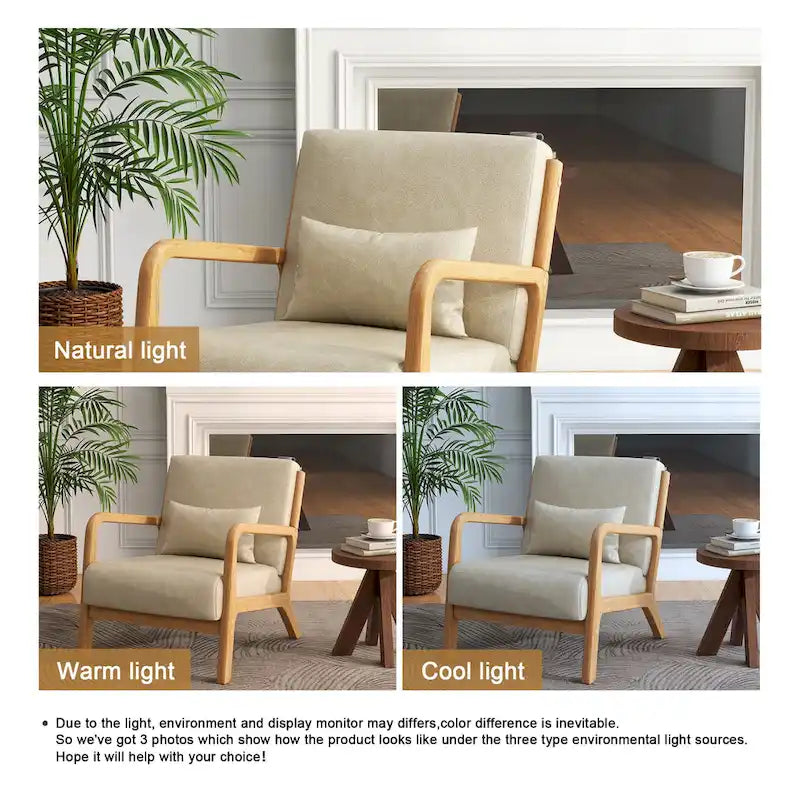 Fauteuil d'appoint Mid-Century avec cadre en bois massif et coussin lombaire