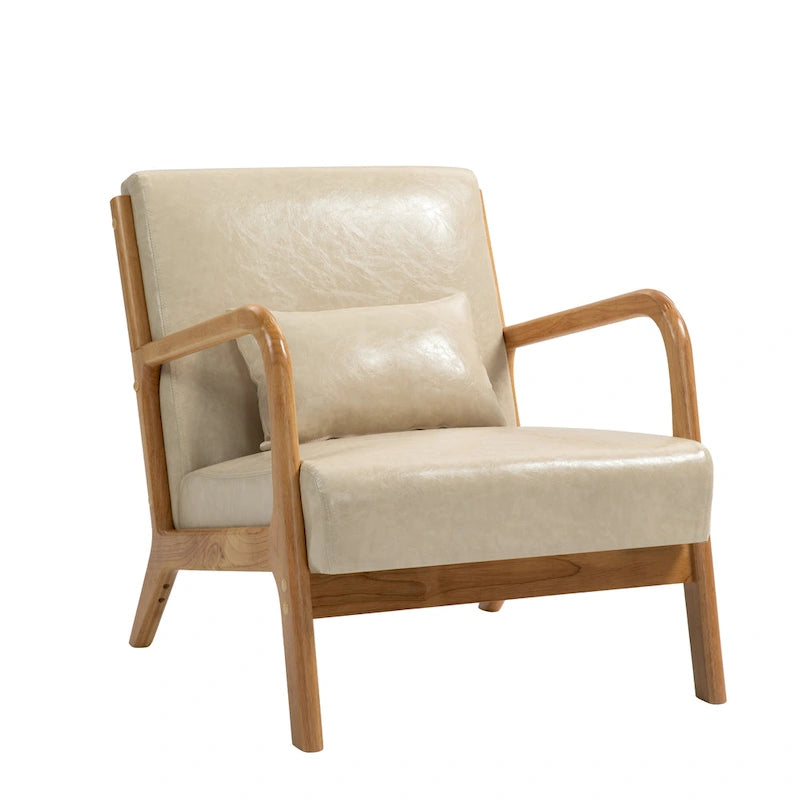 Fauteuil d'appoint Mid-Century avec cadre en bois massif et coussin lombaire