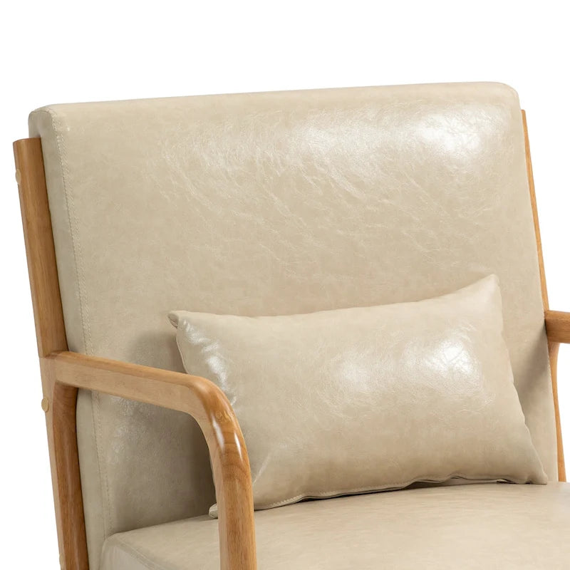 Fauteuil d'appoint Mid-Century avec cadre en bois massif et coussin lombaire