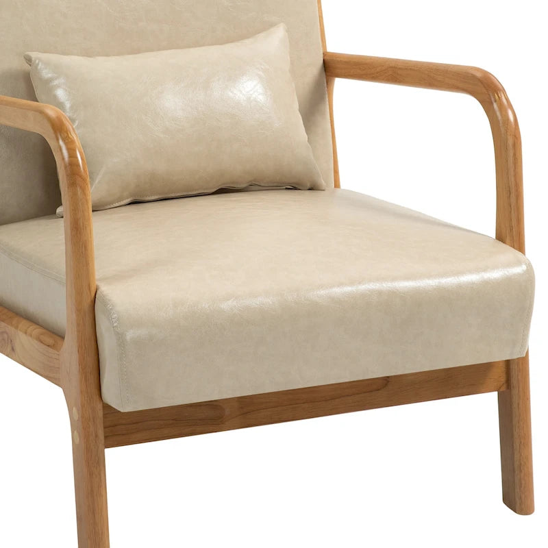 Fauteuil d'appoint Mid-Century avec cadre en bois massif et coussin lombaire