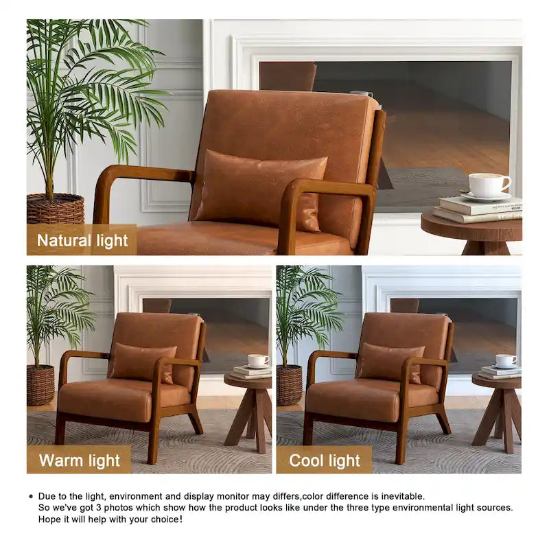 Fauteuil d'appoint Mid-Century avec cadre en bois massif et coussin lombaire