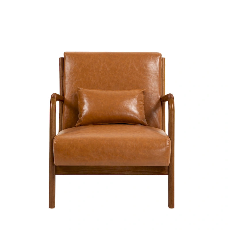Fauteuil d'appoint Mid-Century avec cadre en bois massif et coussin lombaire