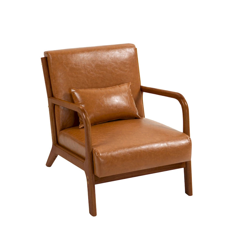Fauteuil d'appoint Mid-Century avec cadre en bois massif et coussin lombaire