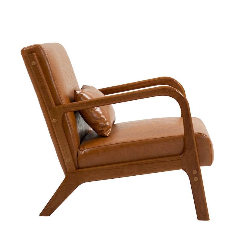 Fauteuil d'appoint Mid-Century avec cadre en bois massif et coussin lombaire