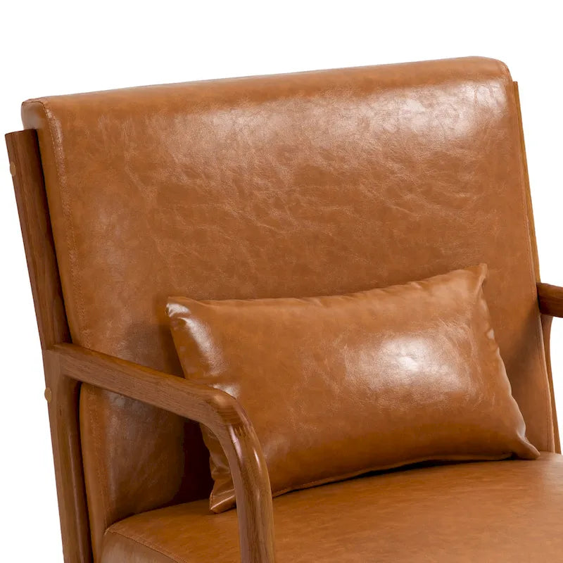 Fauteuil d'appoint Mid-Century avec cadre en bois massif et coussin lombaire