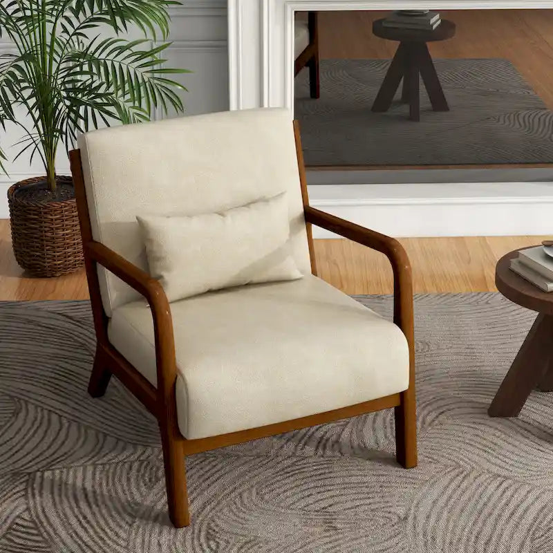 Fauteuil d'appoint Mid-Century avec cadre en bois massif et coussin lombaire