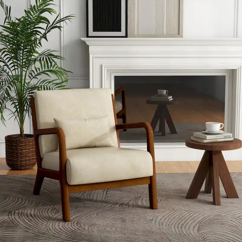 Fauteuil d'appoint Mid-Century avec cadre en bois massif et coussin lombaire