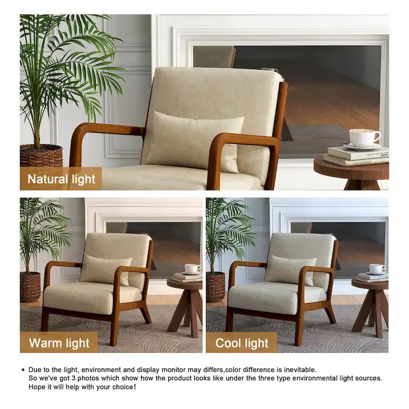 Fauteuil d'appoint Mid-Century avec cadre en bois massif et coussin lombaire