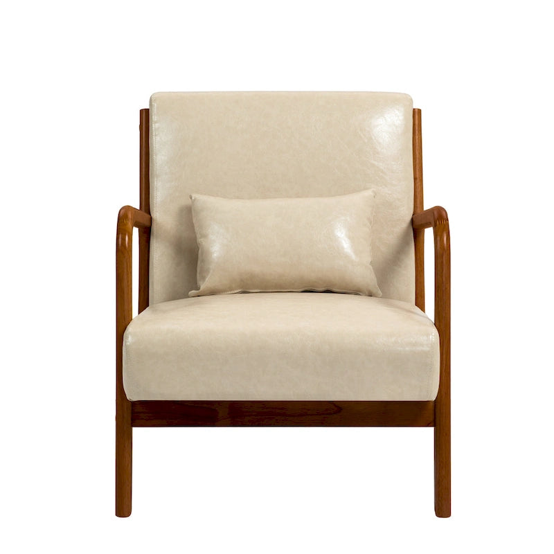 Fauteuil d'appoint Mid-Century avec cadre en bois massif et coussin lombaire