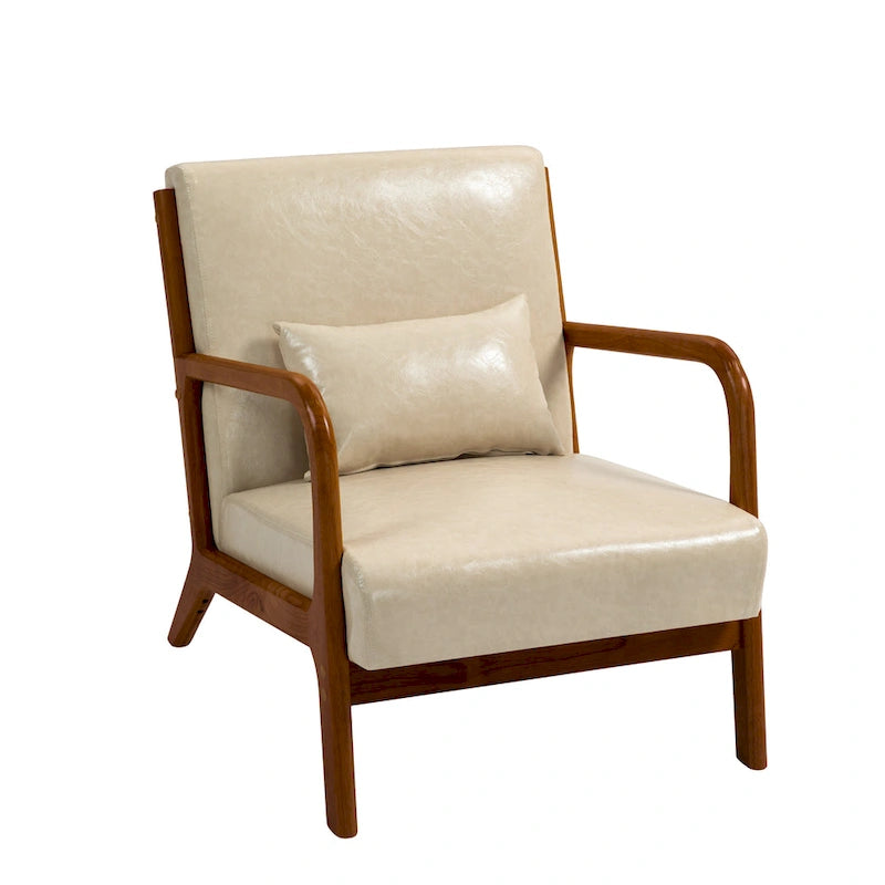 Fauteuil d'appoint Mid-Century avec cadre en bois massif et coussin lombaire