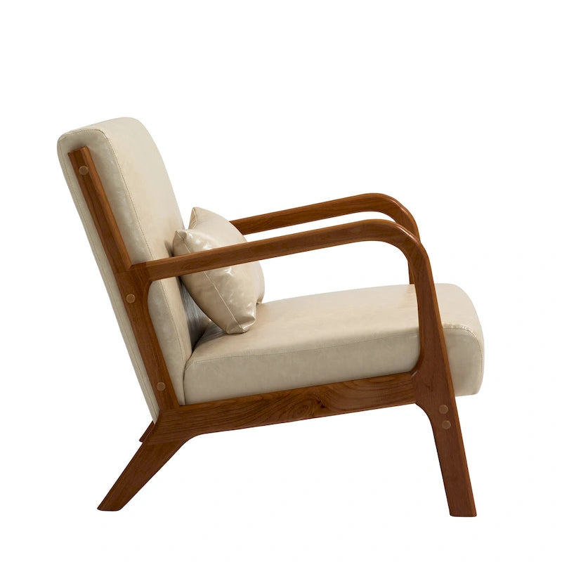 Fauteuil d'appoint Mid-Century avec cadre en bois massif et coussin lombaire