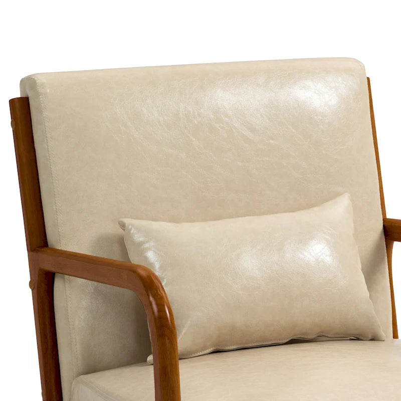 Fauteuil d'appoint Mid-Century avec cadre en bois massif et coussin lombaire