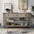 Console scandinave avec 3 tiroirs et 2 étagères ouvertes, Structure en pin massif