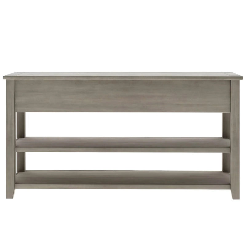 Console scandinave avec 3 tiroirs et 2 étagères ouvertes, Structure en pin massif