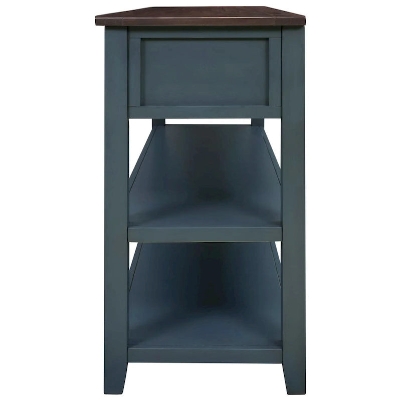 Console scandinave avec 3 tiroirs et 2 étagères ouvertes, Structure en pin massif