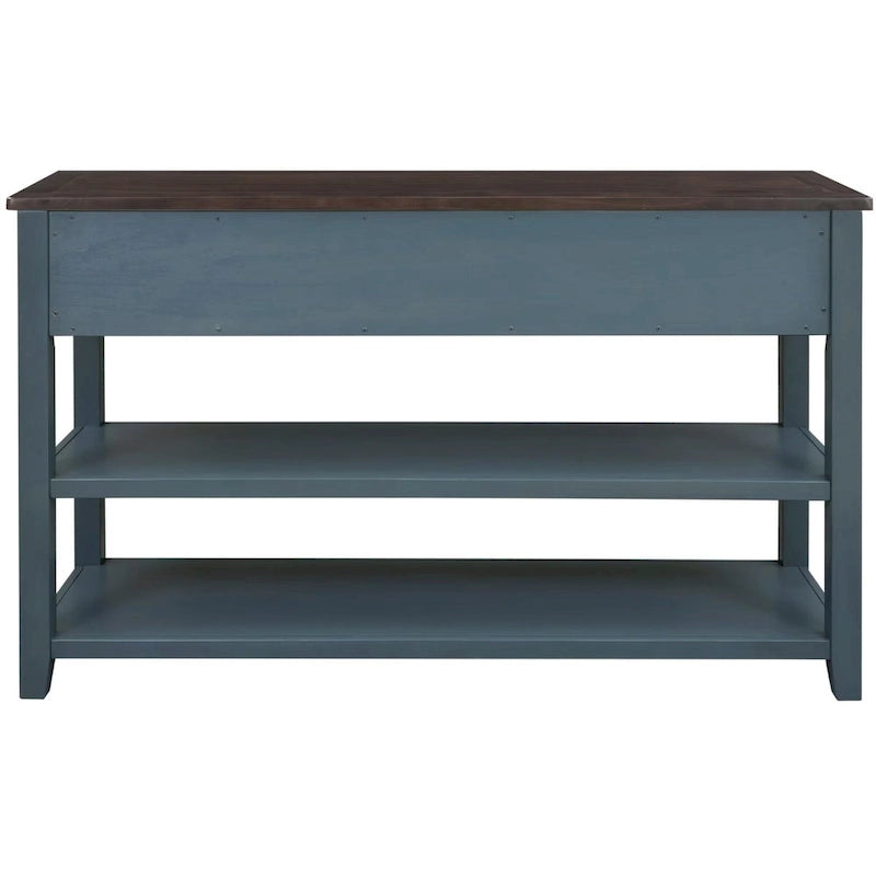 Console scandinave avec 3 tiroirs et 2 étagères ouvertes, Structure en pin massif