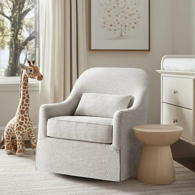 Fauteuil planeur pivotant à 360° avec coussin lombaire, tissu jacquard ivoire