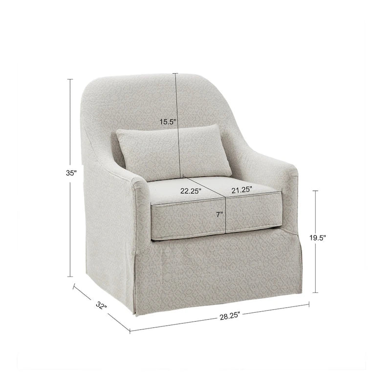 Fauteuil planeur pivotant à 360° avec coussin lombaire, tissu jacquard ivoire