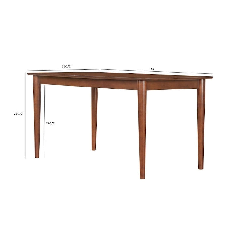 Table à manger rectangulaire de 150 cm, 6 places, plateau en placage de bouleau avec pieds en bois massif, finition noyer