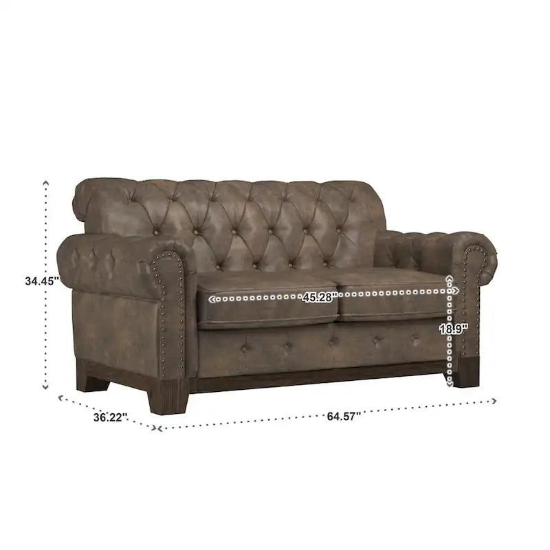 Causeuse capitonnée Chesterfield avec accoudoirs roulés et garniture cloutée