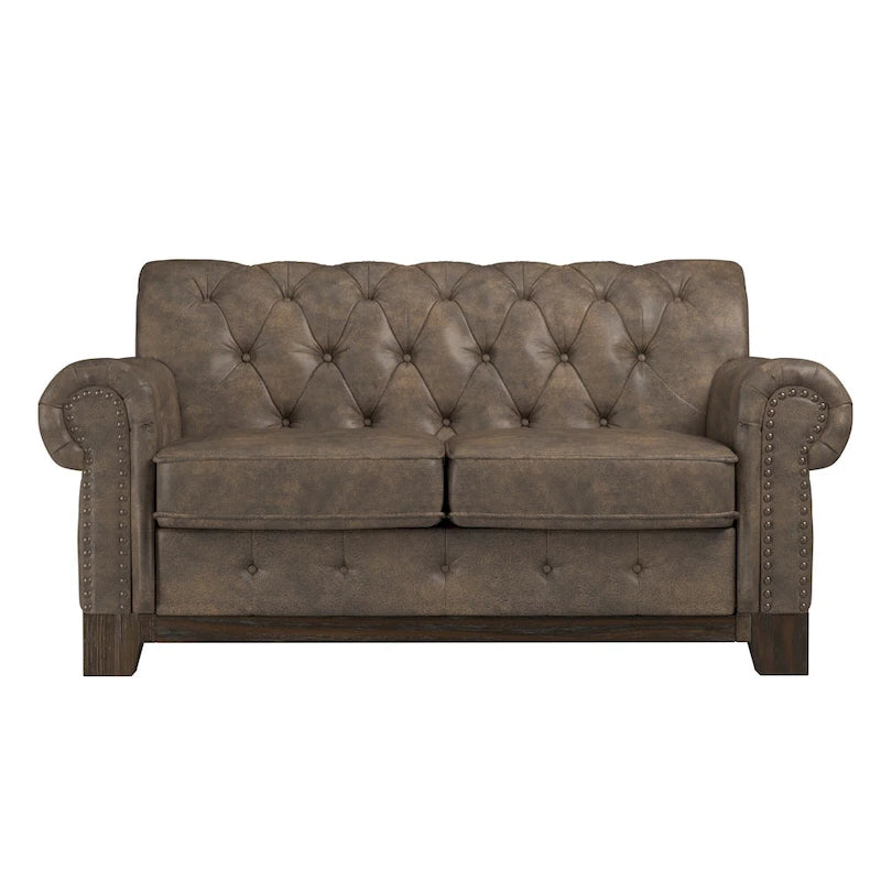 Causeuse capitonnée Chesterfield avec accoudoirs roulés et garniture cloutée