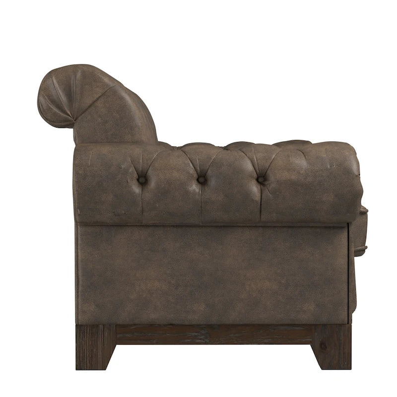Causeuse capitonnée Chesterfield avec accoudoirs roulés et garniture cloutée