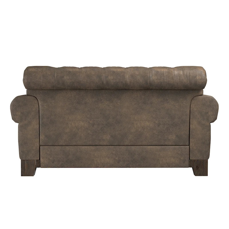 Causeuse capitonnée Chesterfield avec accoudoirs roulés et garniture cloutée