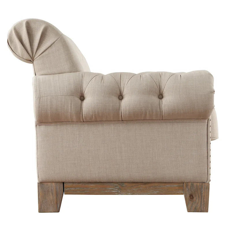 Causeuse capitonnée Chesterfield avec accoudoirs roulés et garniture cloutée