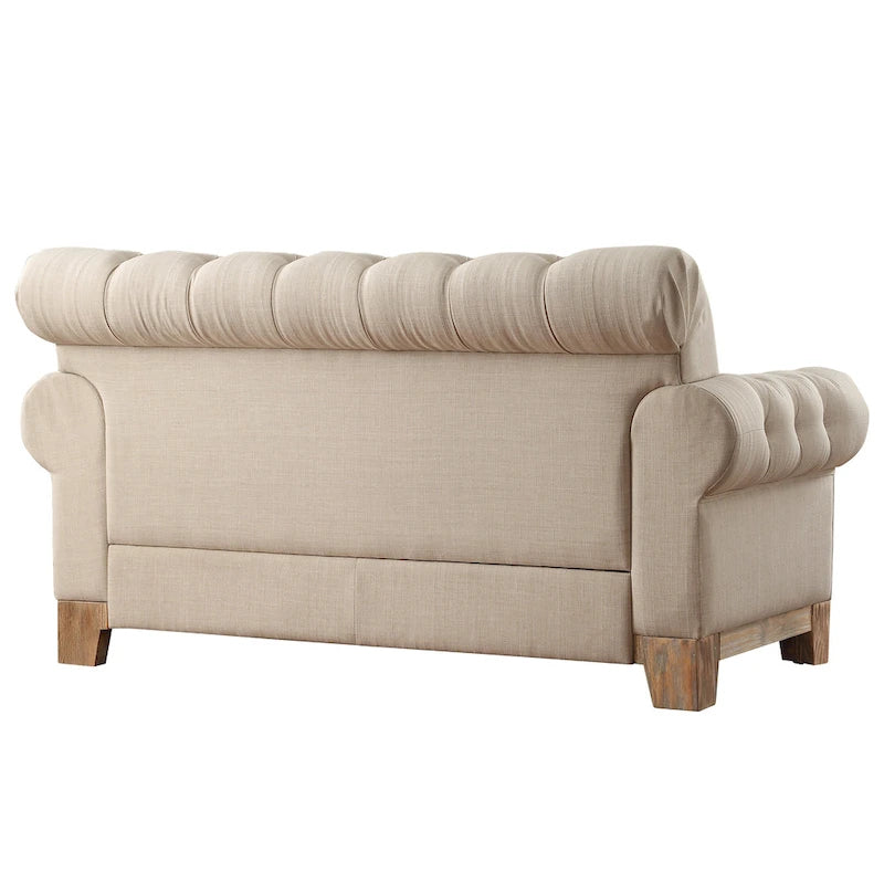 Causeuse capitonnée Chesterfield avec accoudoirs roulés et garniture cloutée