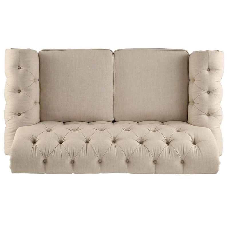 Causeuse capitonnée Chesterfield avec accoudoirs roulés et garniture cloutée