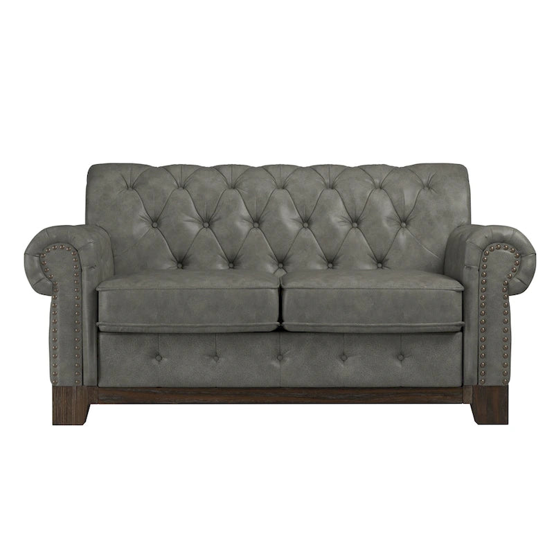 Causeuse capitonnée Chesterfield avec accoudoirs roulés et garniture cloutée