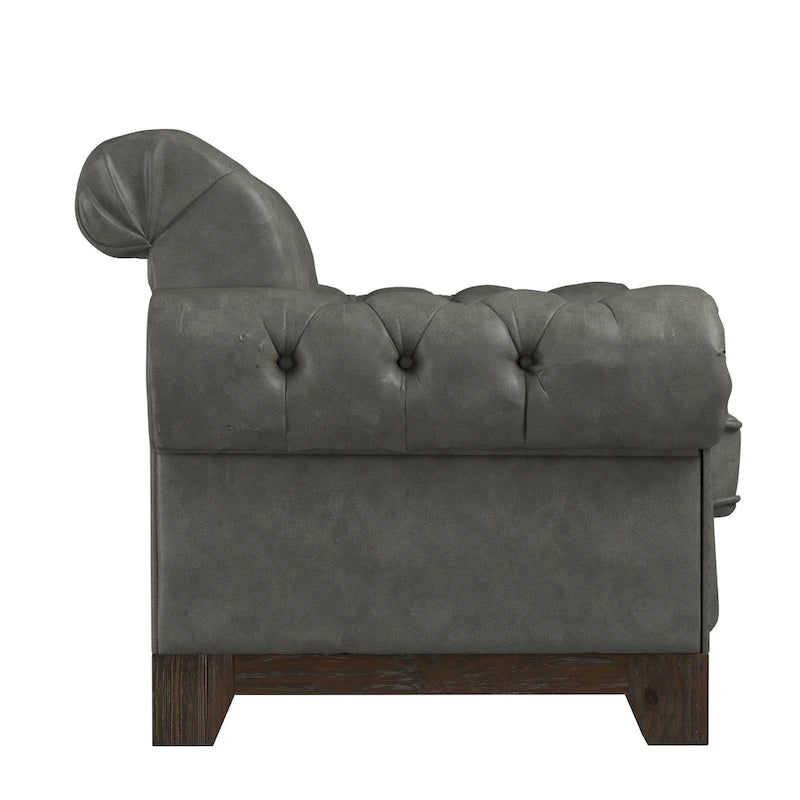 Causeuse capitonnée Chesterfield avec accoudoirs roulés et garniture cloutée