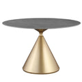 Table à manger ronde de 47 po avec plateau aspect marbre et piétement conique doré