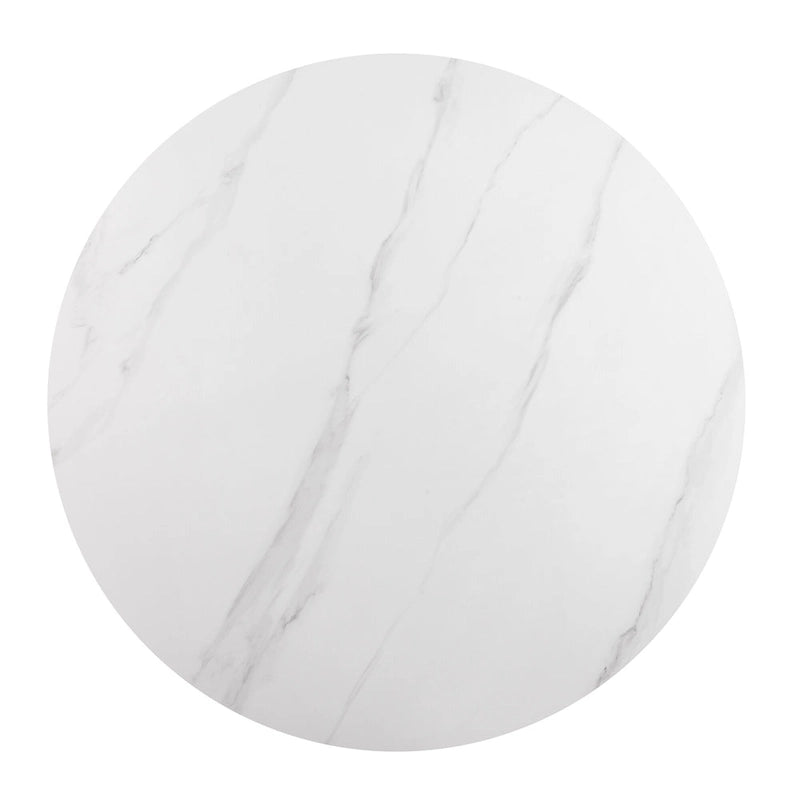 Table à manger ronde de 47 po avec plateau aspect marbre et piétement conique doré