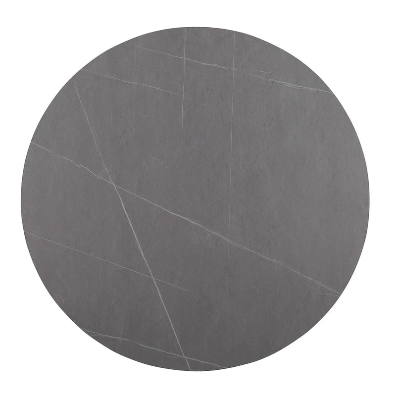 Table à manger ronde de 47 po avec plateau aspect marbre et piétement conique doré