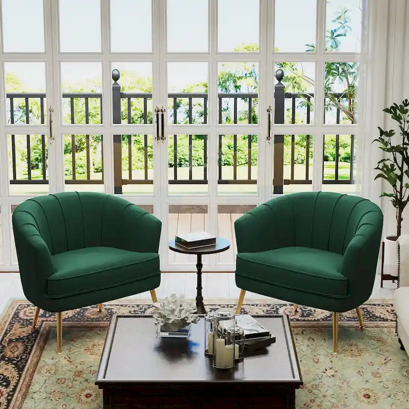 Fauteuil d'appoint en velours avec capitonnage cannelé et pieds en métal doré