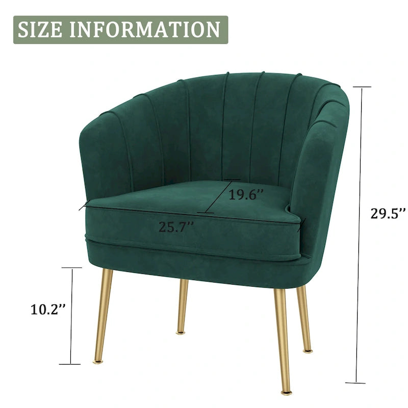 Fauteuil d'appoint en velours avec capitonnage cannelé et pieds en métal doré