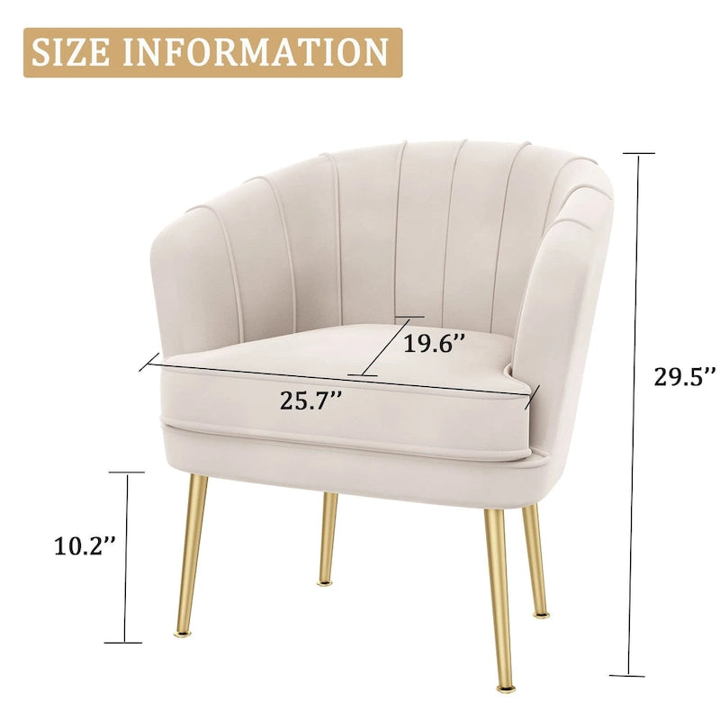 Fauteuil d'appoint en velours avec capitonnage cannelé et pieds en métal doré