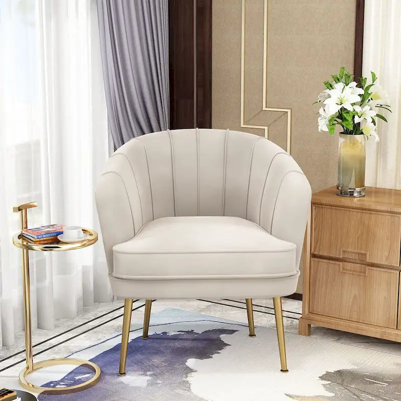 Fauteuil d'appoint en velours avec capitonnage cannelé et pieds en métal doré