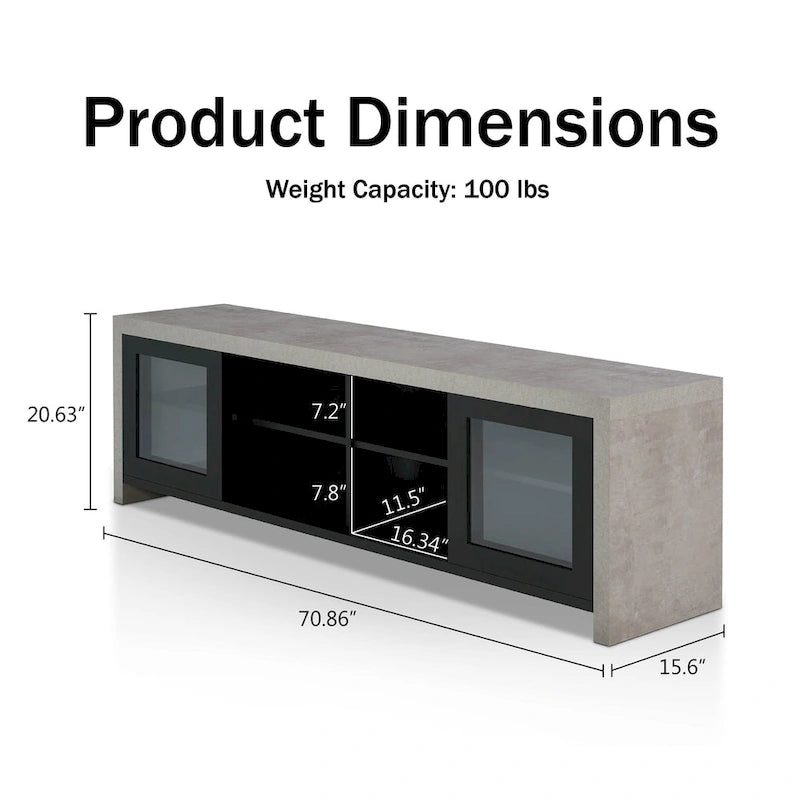 Meuble TV multifonctionnel en verre de 180 cm, design industriel bicolore (noir/noyer)