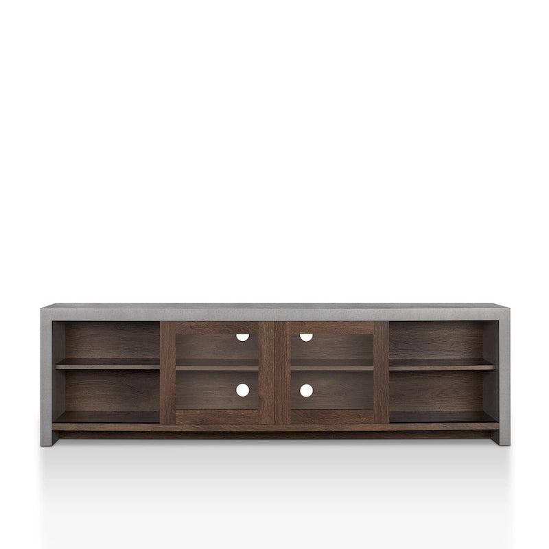 Meuble TV multifonctionnel en verre de 180 cm, design industriel bicolore (noir/noyer)