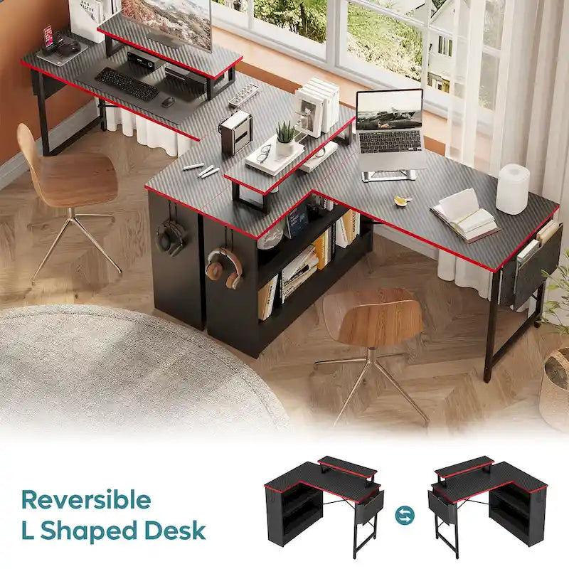 Bureau de jeu en L de 42 po avec DEL et support d'écran