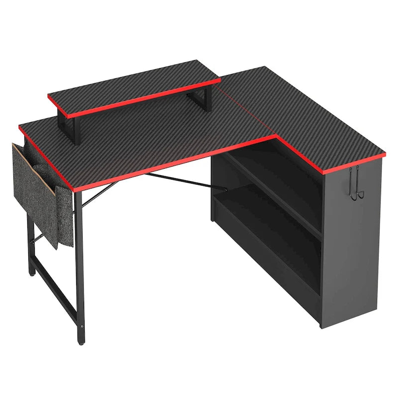 Bureau de jeu en L de 42 po avec DEL et support d'écran