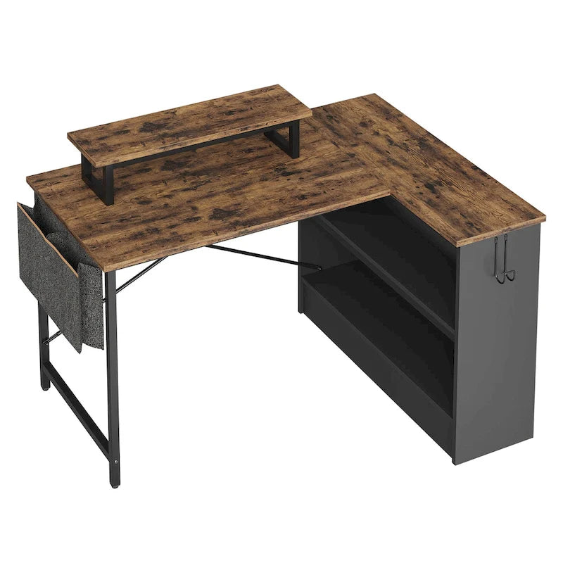 Bureau de jeu en L de 42 po avec DEL et support d'écran