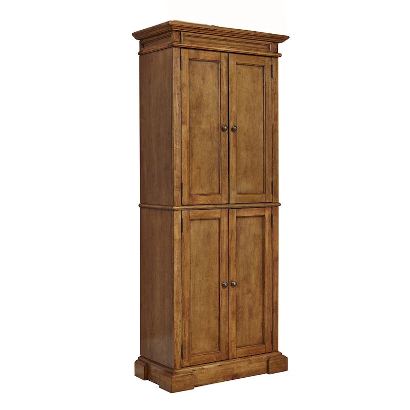 Garde-manger en chêne vieilli de 183 cm avec portes sculptées et étagères réglables